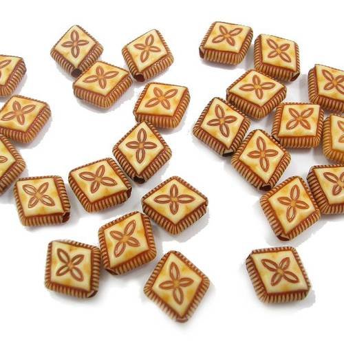 Lot 25 perles acryliques : octogonales marron/crème 7mm
