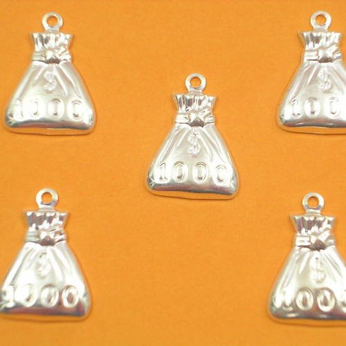 Lot  5 charms metals argentes : sac mille dollars 18 mm 