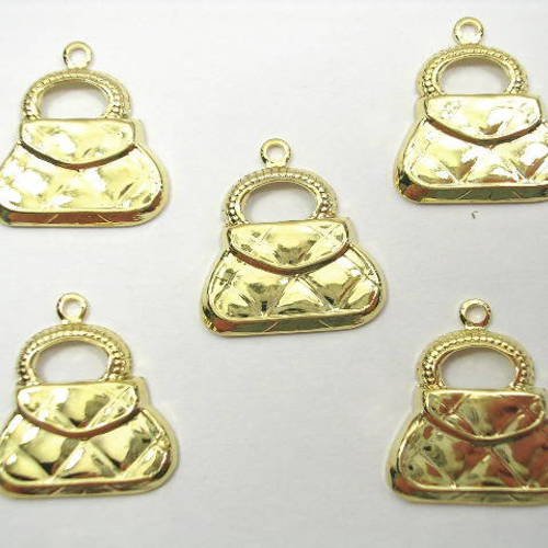 Lot  5 charms metals dores : sac à main 17 mm 