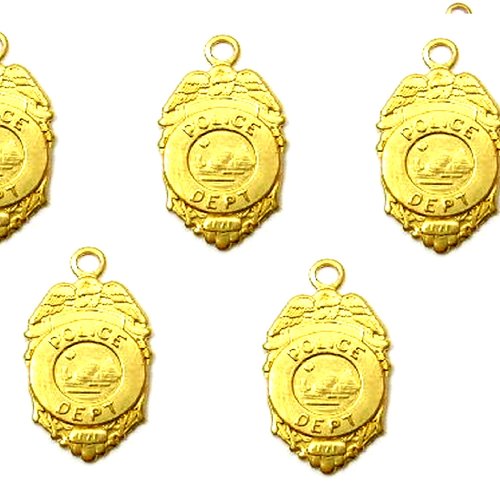 Lot 5 charms/breloques  plaqué doré : plaque policier 16*9mm