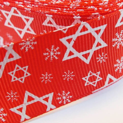 Ruban polyester : rouge motif etoile largeur 25mm  longueur 100cm (01)