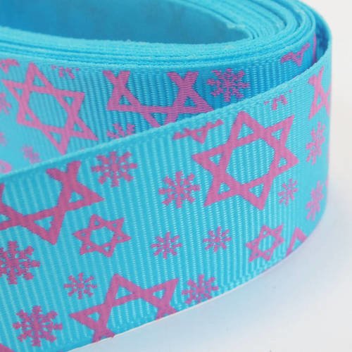 Ruban polyester  : bleu motif etoile largeur 25mm  longueur 100cm