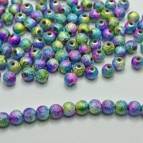 Lot 50 perles acryliques :  rondes brillantes marbrées violet/vert/bleu 6mm