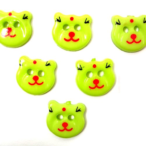 Lot 6 boutons acryliques : tete ours vert 13*12mm (01)