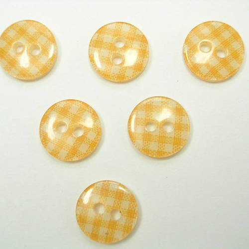 Lot 6 boutons : rond vichy jaune/blanc 13mm 
