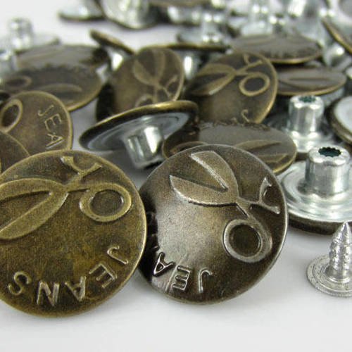 Lot 6 boutons metal 20mm : rond à pression pour jean (05)