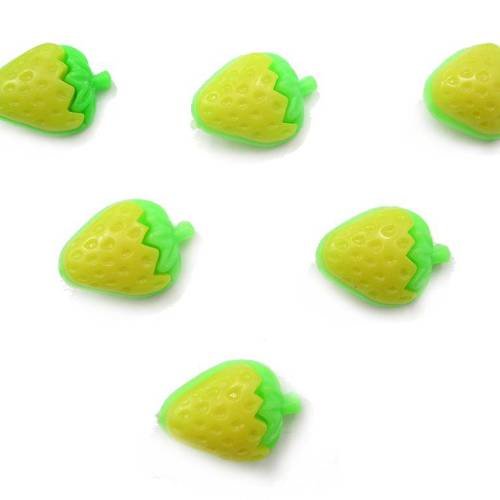 Lot 6 boutons acryliques : fraise jaune/verte 18*13mm