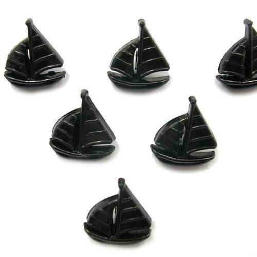 Lot 6 boutons acryliques : bateau noir  16*14mm