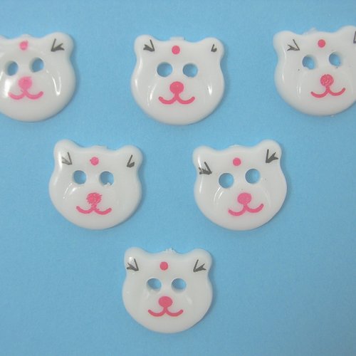Lot 6 boutons acryliques : tete ours blanc 13*12mm (01)