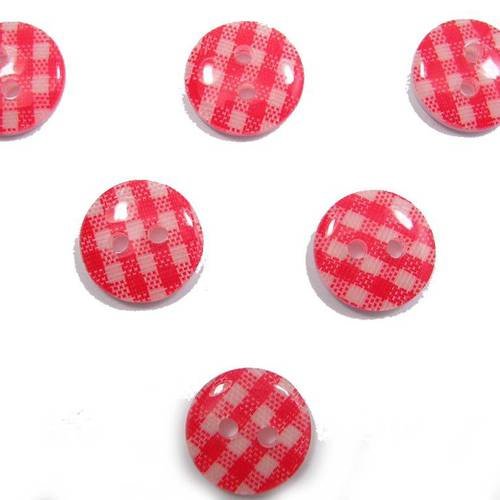 Lot 6 boutons : rond vichy rouge/blanc 15mm 