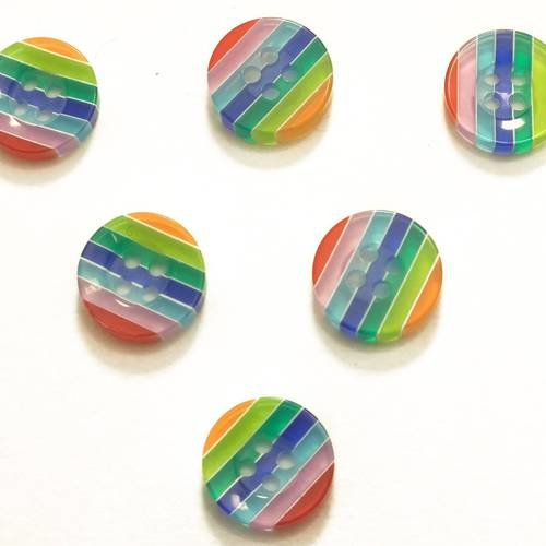 Lot 6 boutons : rond multicolore 13mm (n° 5) 