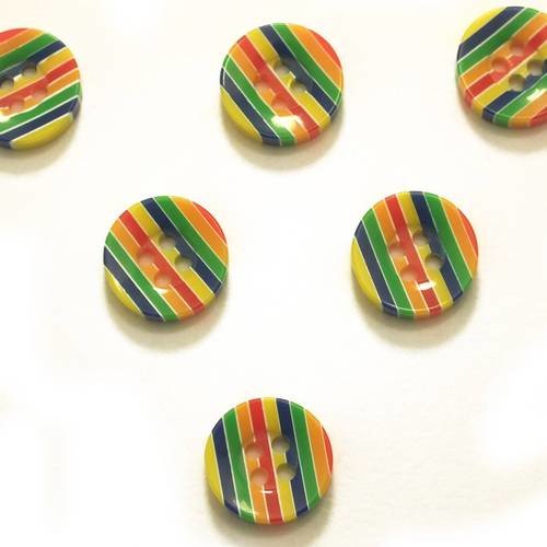 Lot 6 boutons : rond multicolore 13mm (n° 3) 