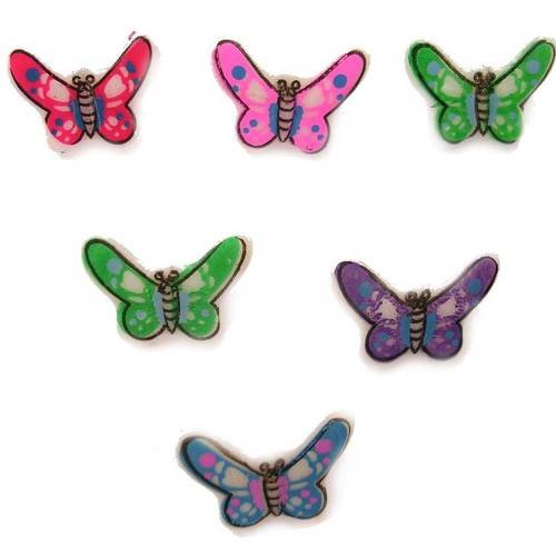 Lot 6 boutons : papillon 5 couleurs differents 16mm 