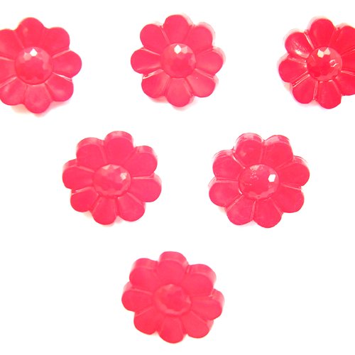 Lot 6 boutons acryliques : fleur rouge 15mm (02)