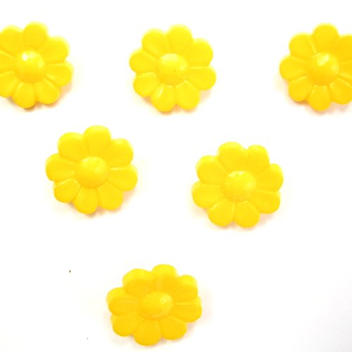 Lot 6 boutons acryliques : fleur jaune fonçé 15mm (02)