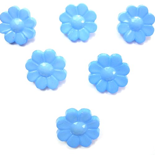 Lot 6 boutons acryliques : fleur bleu 15mm (02)