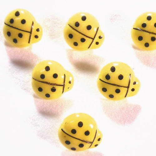 Lot 6 boutons : coccinelle jaune 16mm 