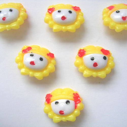 Lot 6 boutons : fille jaune 21mm 