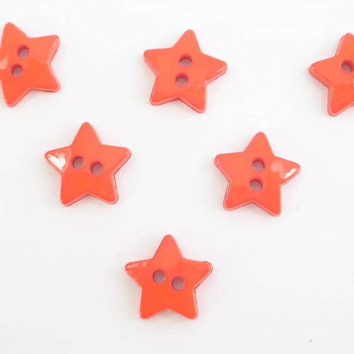 Lot 6 boutons acryliques : étoile orange 12mm