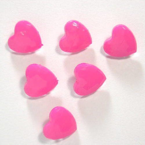 Lot 6 boutons : coeur rose  14mm 