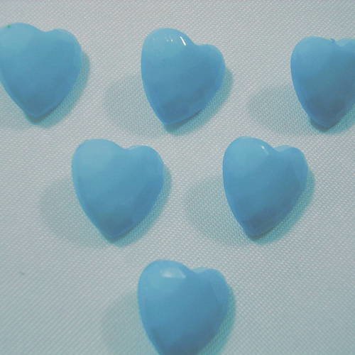Lot 6 boutons : coeur bleu 14mm 