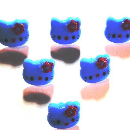 Lot 6 boutons acryliques : tête de chat bleu fonçé 13*12mm