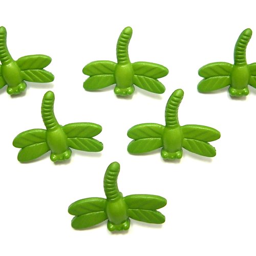Lot 6 boutons acryliques  : libellule verte 25*20mm (01)