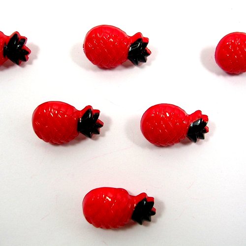 Lot 6 boutons acryliques : ananas rouge 18*11mm (01)