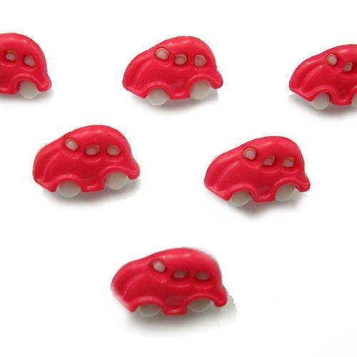 Lot 6 boutons acryliques : voiture rouge/blanche 16mm (01)