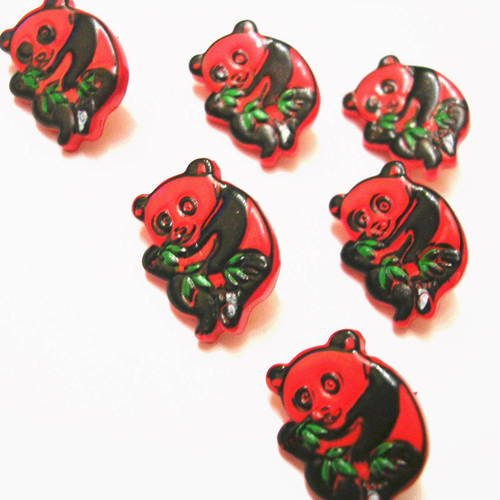 Lot 6 boutons acryliques : panda rouge/noir 17*13mm
