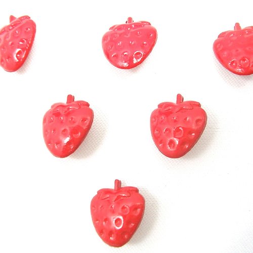Lot 6 boutons acryliques  : fraise rouge 14*13mm (02)