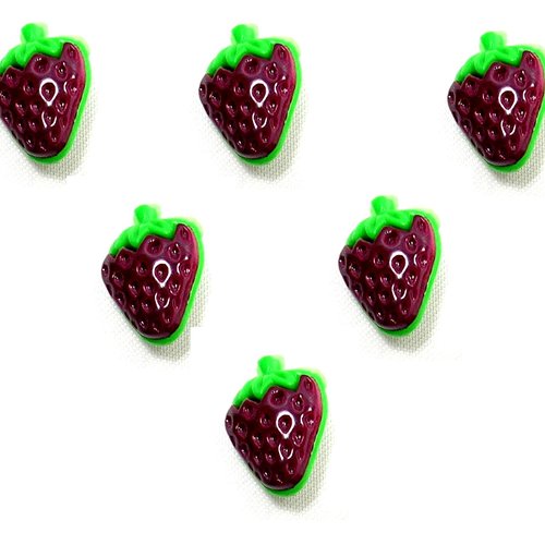 Lot 6 boutons acryliques : fraise grenat/vert 17*13mm (01)