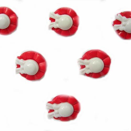 Lot 6 boutons acryliques : chapeau rouge/blanc 19mm