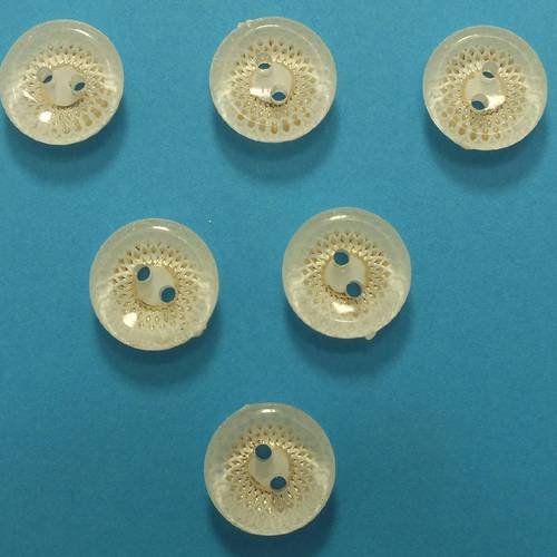 Lot 6 boutons : rond blanc/doré 13mm (n°5) 