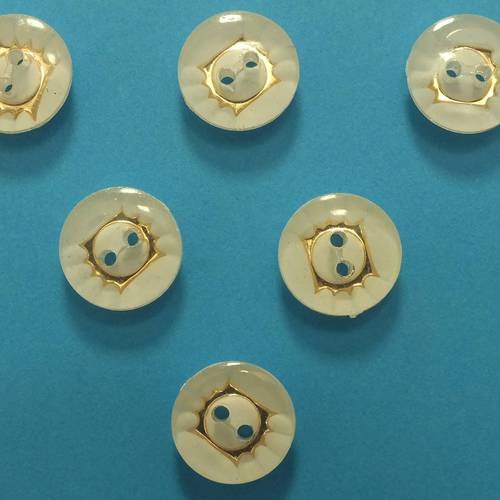 Lot 6 boutons : rond blanc/doré 13mm (n°4) 