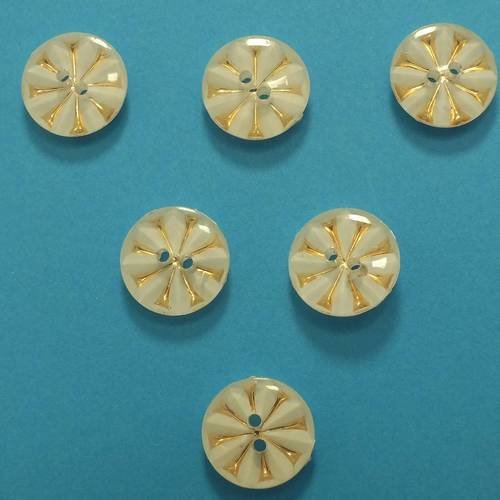 Lot 6 boutons : rond blanc/doré 13mm (n°3) 