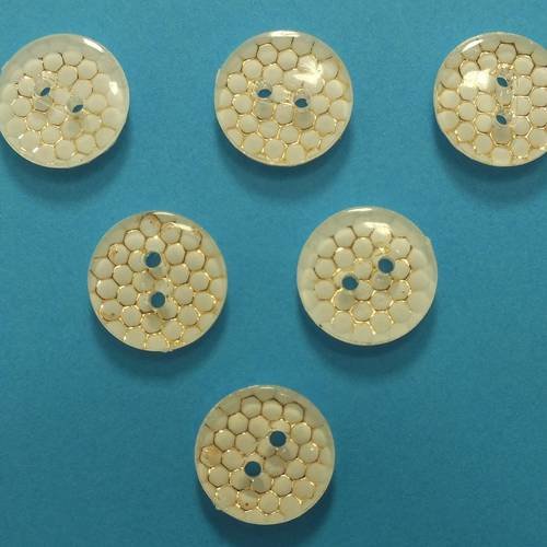 Lot 6 boutons : rond blanc/doré 13mm (n°1) 