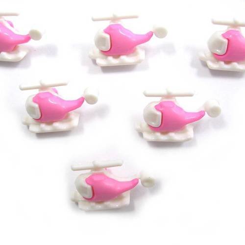 Lot 6 boutons : helicoptère rose/blanc 18mm 