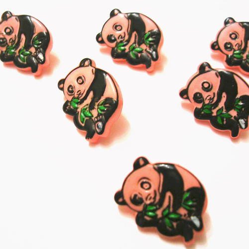 Lot 6 boutons : panda rose/noir 15mm 