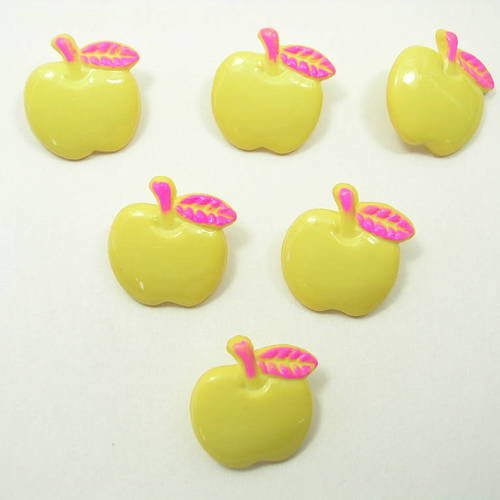 Lot 6 boutons acryliques : pomme jaune/rose  15mm