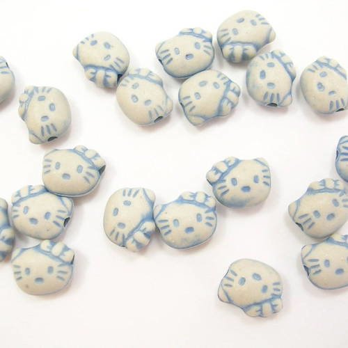 Lot 20 perles acryliques : chat bleu 9mm