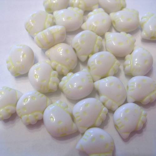 Lot 20 perles acryliques : chat jaune 10mm
