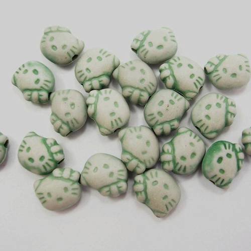 Lot 20 perles acryliques : chat vert 9mm