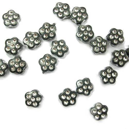 Lot 20 perles acryliques :  fleur noire brillante 8mm