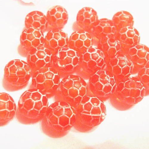Lot de 25 perles plastiques : ronde rouge blanche 9mm