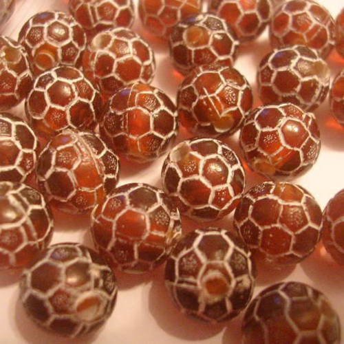 Lot de 25 perles plastiques : ronde marron blanche 9mm