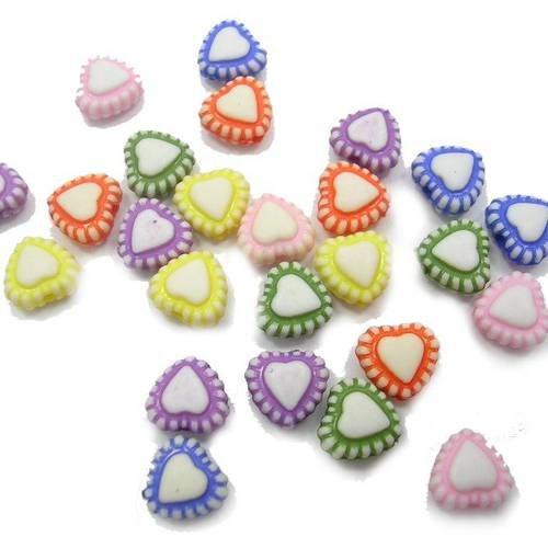Lot 50 perles acryliques : coeurs multicolores 7mm