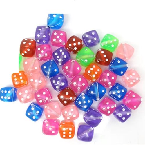Lot 50 perles acryliques : dés à jouer transparent multicolores 8mm (03)