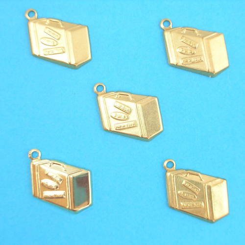 Lot 5 charms/breloques plaqué doré : valise 13*10mm