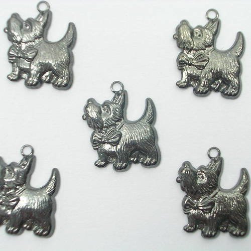 Lot  5 charms metals noirs  : westie  18mm